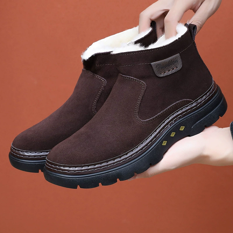 Зимние мужские снежные сапоги теплые и бархатные водонепроницаемые толстые и нескользкие шерстяные хлопчатобумажные туфли большого размера