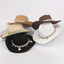 定制草编牛仔帽 户外旅行男士草帽夏季宽檐纸巴拿马帽西部牛仔