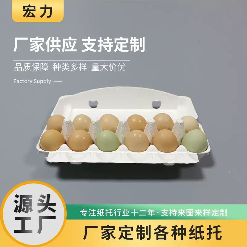 现货12枚甘蔗浆鸡蛋盒白色干压纸浆纸托环保可降解鸡蛋托纸浆模塑