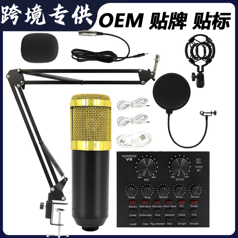 Cross-Border Bm800 Condenser Microphone V8 Mobile Phone English Sound Card Computer USB Cantilever Bracket Live Broadcast Set