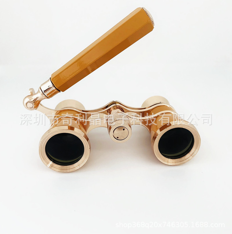 3x25复古望远镜双筒带手柄贵夫人礼品演唱会时尚金色镀金颜色可定