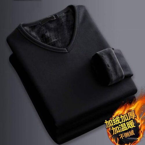 Autumn and winter long sleeves, warm and velvet, men's V-neck T-shirt, bottom shirt, men's pure color, chicken heart collar, thick autumn clothes