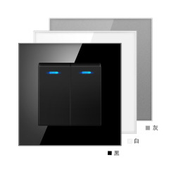 欧標86型壁暗装二開単制御スイッチ単連二開二開ledランプ付き家庭用強化ガラス