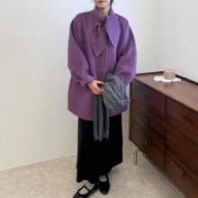 兔子领通勤宽松保暖双面呢羊毛大衣女韩版减龄爆款小个子