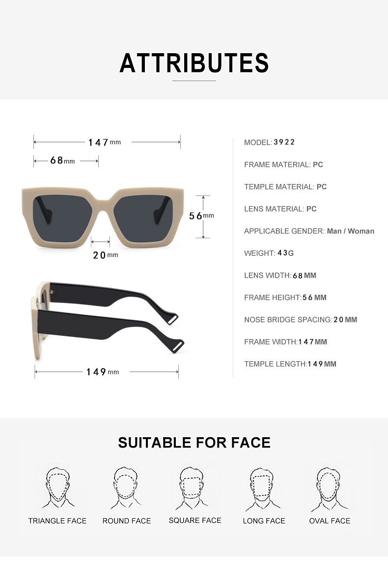 New Fashion Style Big Frame Sunglasses display picture 1