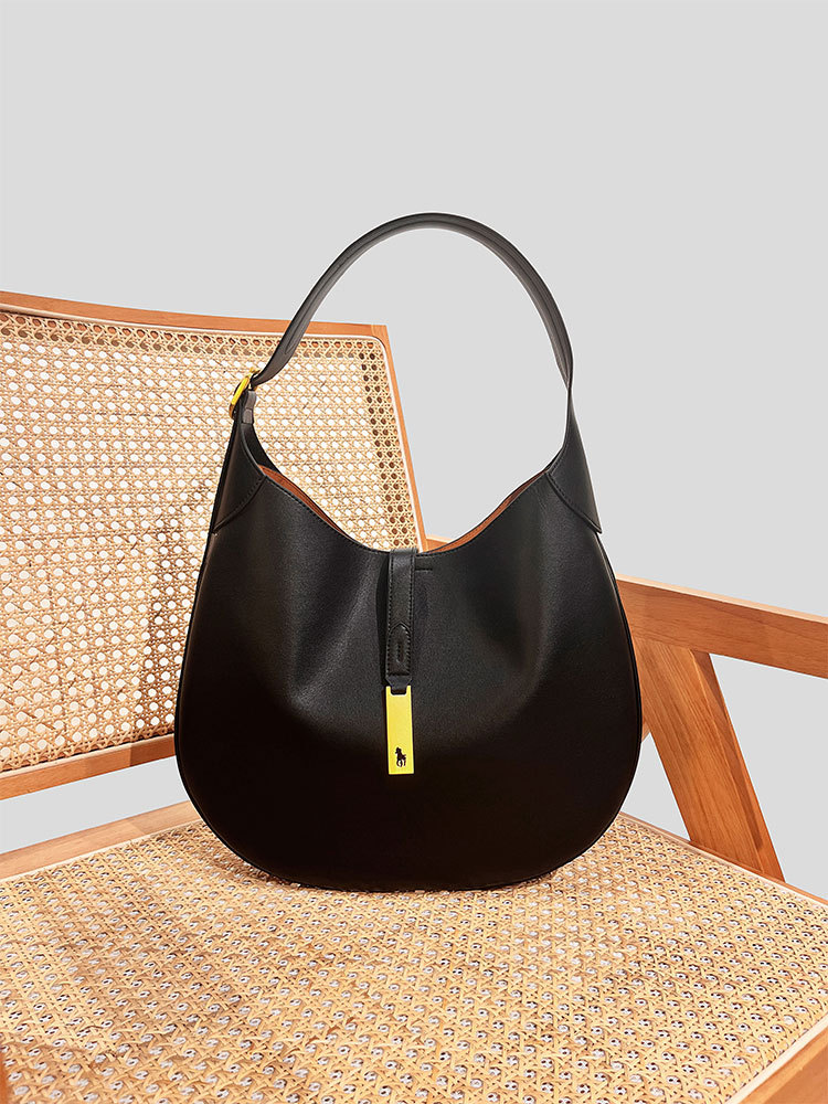 [Crafted] Krystal Jung Style Croissant Tote Bag Women's Commuter Bucket Bag Genuine Leather Underarm Shoulder Bag - Thumbnail 6