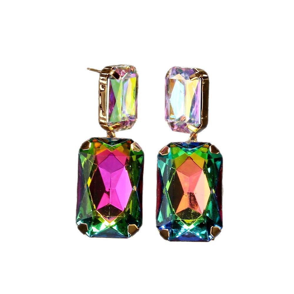 Europa y los Estados Unidos venta caliente aretes geométricos exagerados de alta calidad cuadrados pendientes de diamante de color moda aretes de viaje