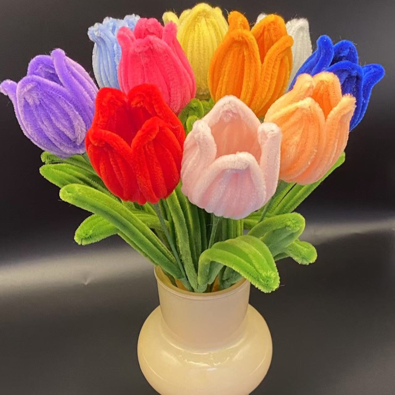 Finished Tulip Handmade Twist Stick Bouquet Handmade Flower Shop Wholesale Artificial Flower Decoration Creative DIY Tulip