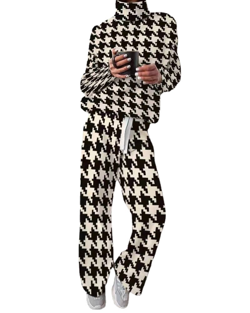Abbigliamento da donna, nuova moda, stampa, pantaloni larghi a collo alto, completo due pezzi_voghion.com