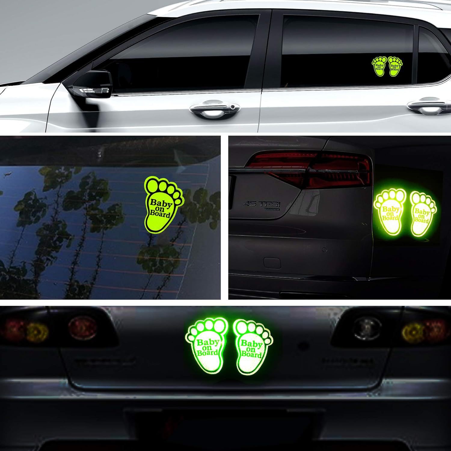 Signos de seguridad reflectantes de alta intensidad Baby on Board Stickers verde fluorescente image 4