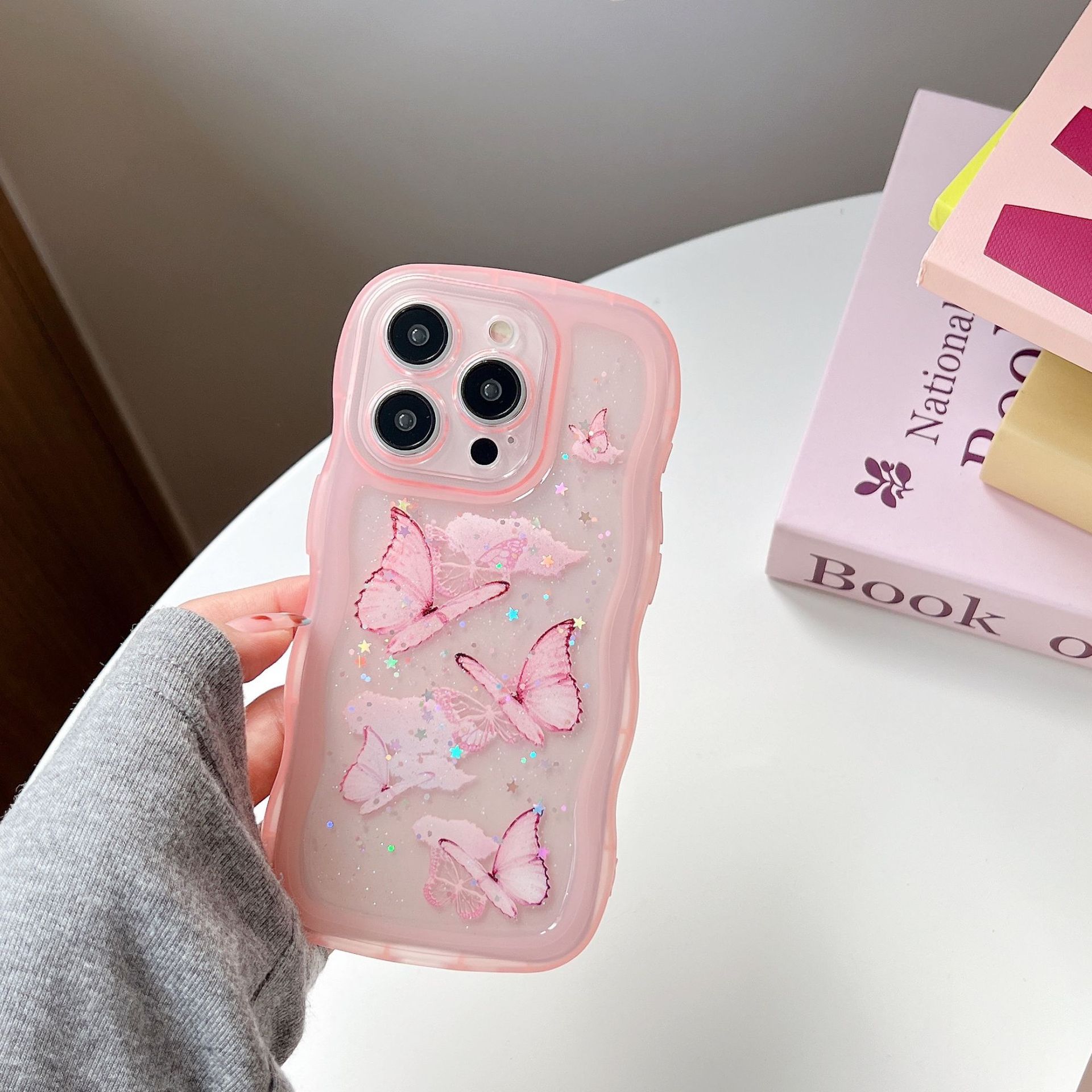 Gran onda goteo de mariposa de silicona para iPhone 16 ProMax Apple 15 polvo flash 13 silicona 12 caso de teléfono