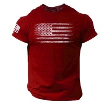 2021外贸男士夏季爱国3D印花T恤美国国旗T恤