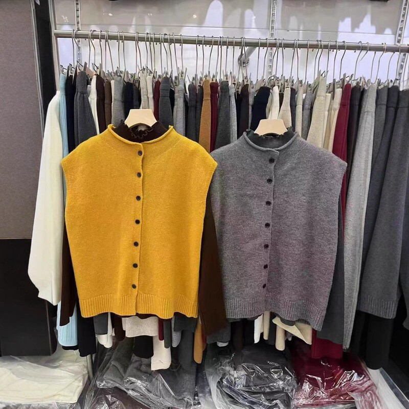 Korean Autumn and Winter New Pure Color Half Turtleneck Knitted Sweater Women's Vest Casual Lazy Style Sleeveless Loose Vest