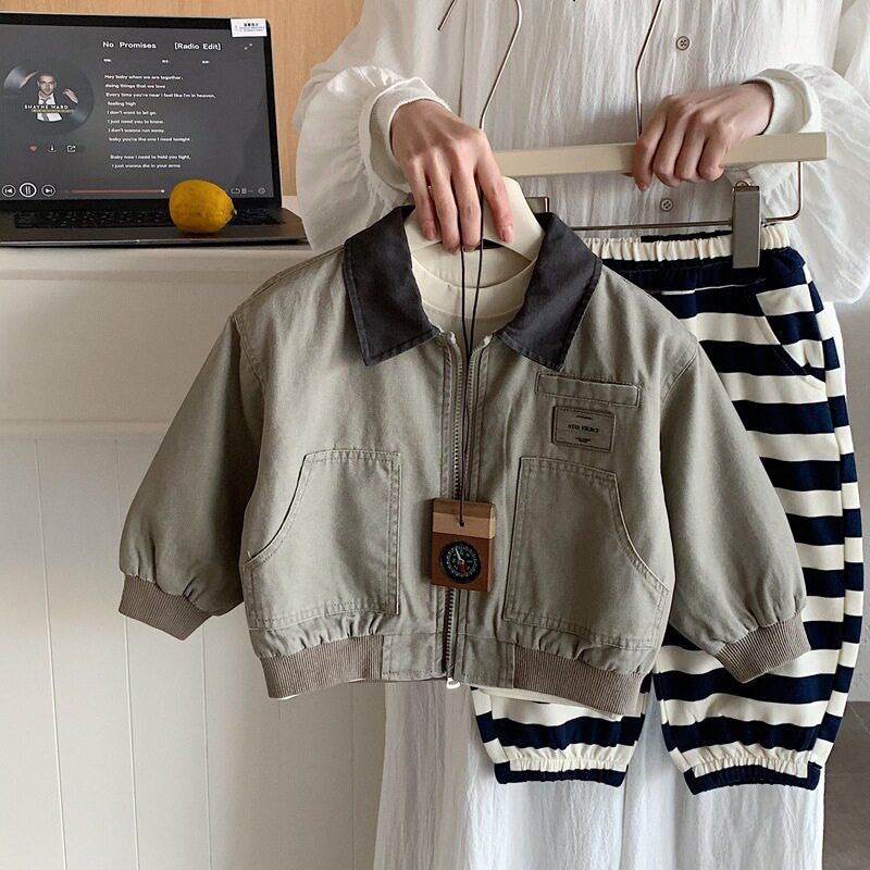 Niños vintage chaqueta de solapa 2026 primavera y otoño vestido nuevo bebé camiseta con cremallera casual chaqueta para niños