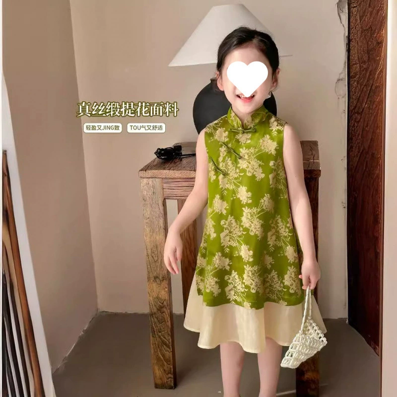 Детское платье для девочек, лето 2025, новое, китайский стиль ханьфу, национальный стиль, детское платье чонсам.