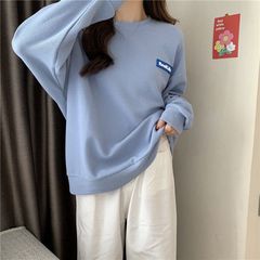 欧美实拍6535棉华夫格卫衣女圆领宽松春秋2025新款韩版薄款上衣