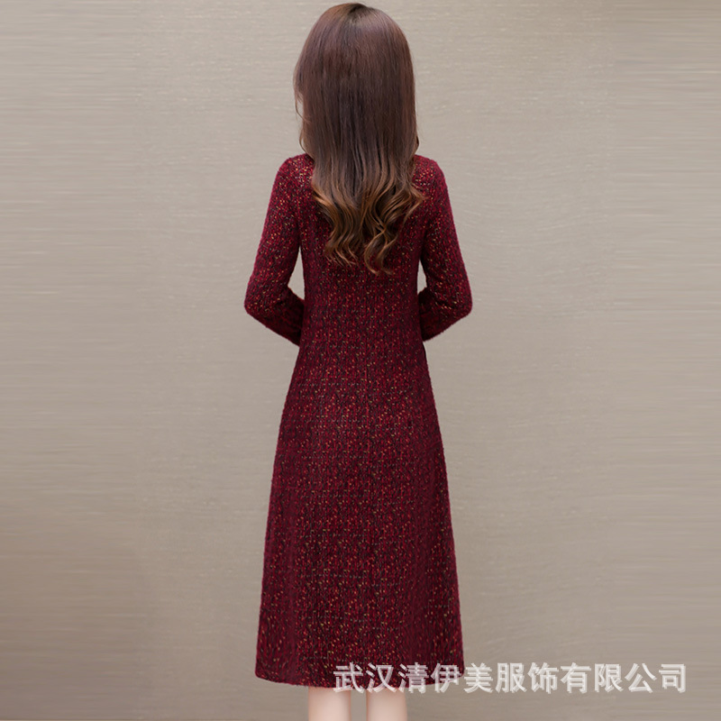 빈티지 치파오 원피스 두꺼운 여성 모조 레오파드 벨벳 따뜻한 중간 길이 원피스 가을과 겨울 새로운 A 라인 스커트