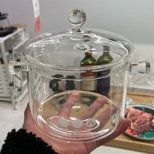 Glass Stew Pot Household Transparent Gas Open Flame Direct-Burning Glass Pot Double-Ear Stew Pot Health Soup Pot Hongzhi