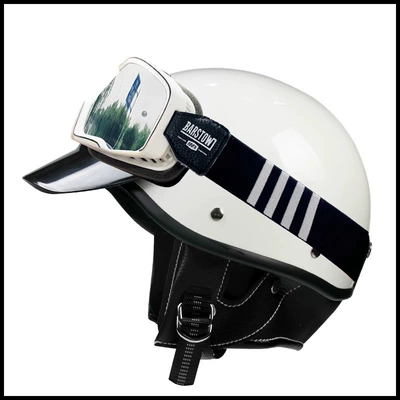 helmet, electric vehicle safety helmet, Motosiklet kaskı (dəbilqə) - milky-white-black-and-white-striped-goggles-s52-53