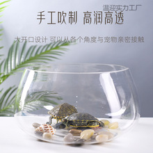 新款鱼缸玻璃圆形办公桌绿萝水培家用小鱼创意透明小型迷你桌夷陵