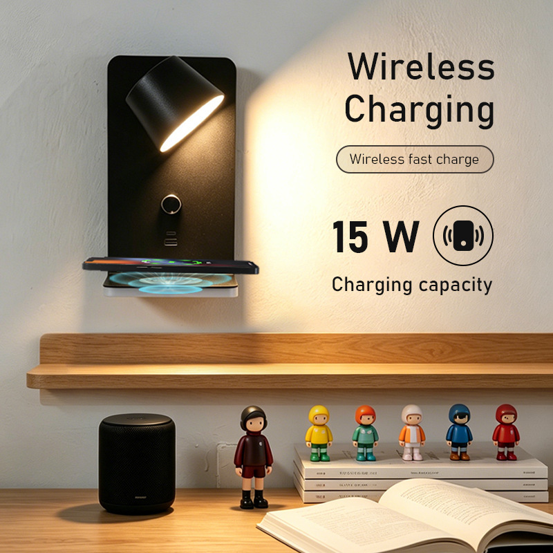 Wireless Charging Reading Wall Lamp 3000K Stepless Dimming 8W Led Bedside Reading Lamp Hotel Room Bedroom Wireless Charging Reading Wall Lamp 3000K Stepless Dimming 8W Led Bedside Reading Lamp Hotel Room Bedroom