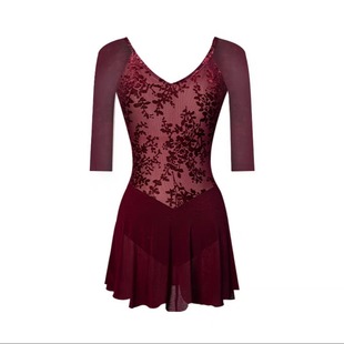 Flocking Rotten Flowers with Skirt Gymnastics Dress Body Dress Air Yoga Dress Ballet Practice Dress 0018q