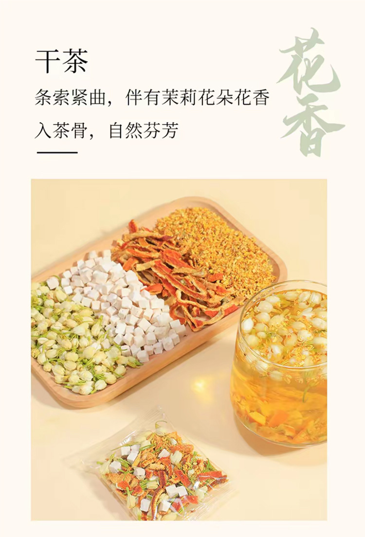 Jasmine Osmanthus Poria Tangerine Peel Tea Bags 80g Traditional Aromatic Herbal Blend for Hot Brewing quality and texture