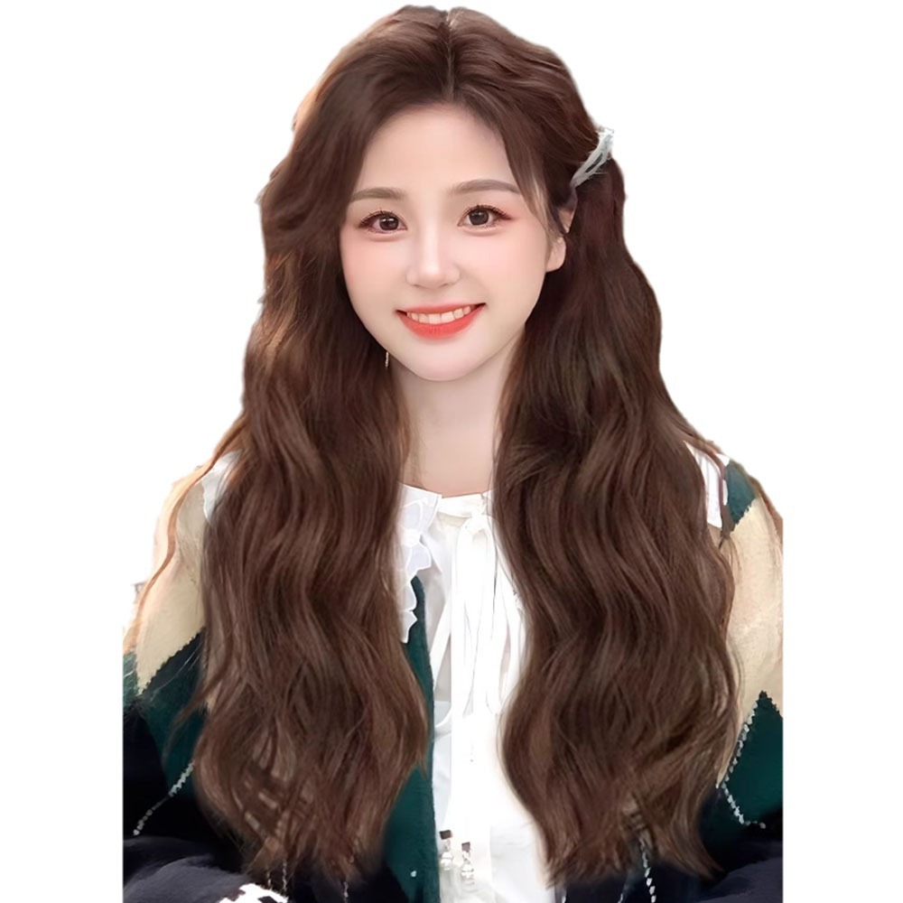 가발 여성용 긴 머리 풀 헤드 커버 인공 헤어 패션 나이 감소 뱅이 워터 리플 에그 롤 중간 분할 가발 커버-Freehip.co.kr