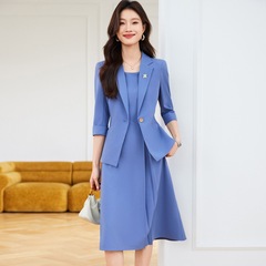 职业西装套装女夏季薄款2025新款高级感轻奢正装西服连衣裙两件套