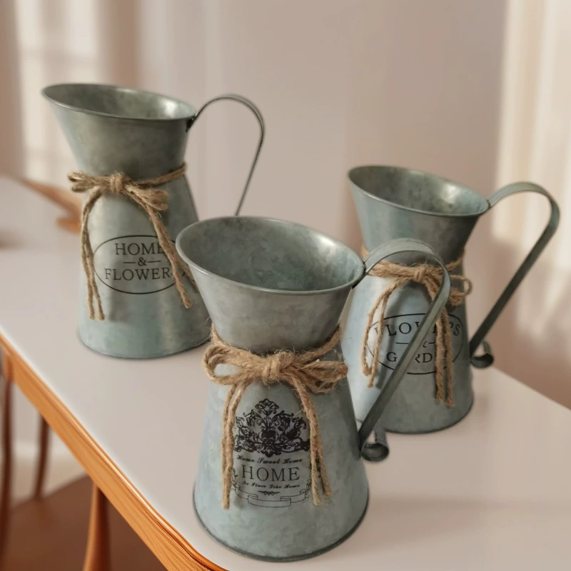 Заводская поставка Олово травление старая Цветочная композиция Оловянное ведро Садоводство Цветочная композиция цветочный горшок дома гостиная декоративная ваза