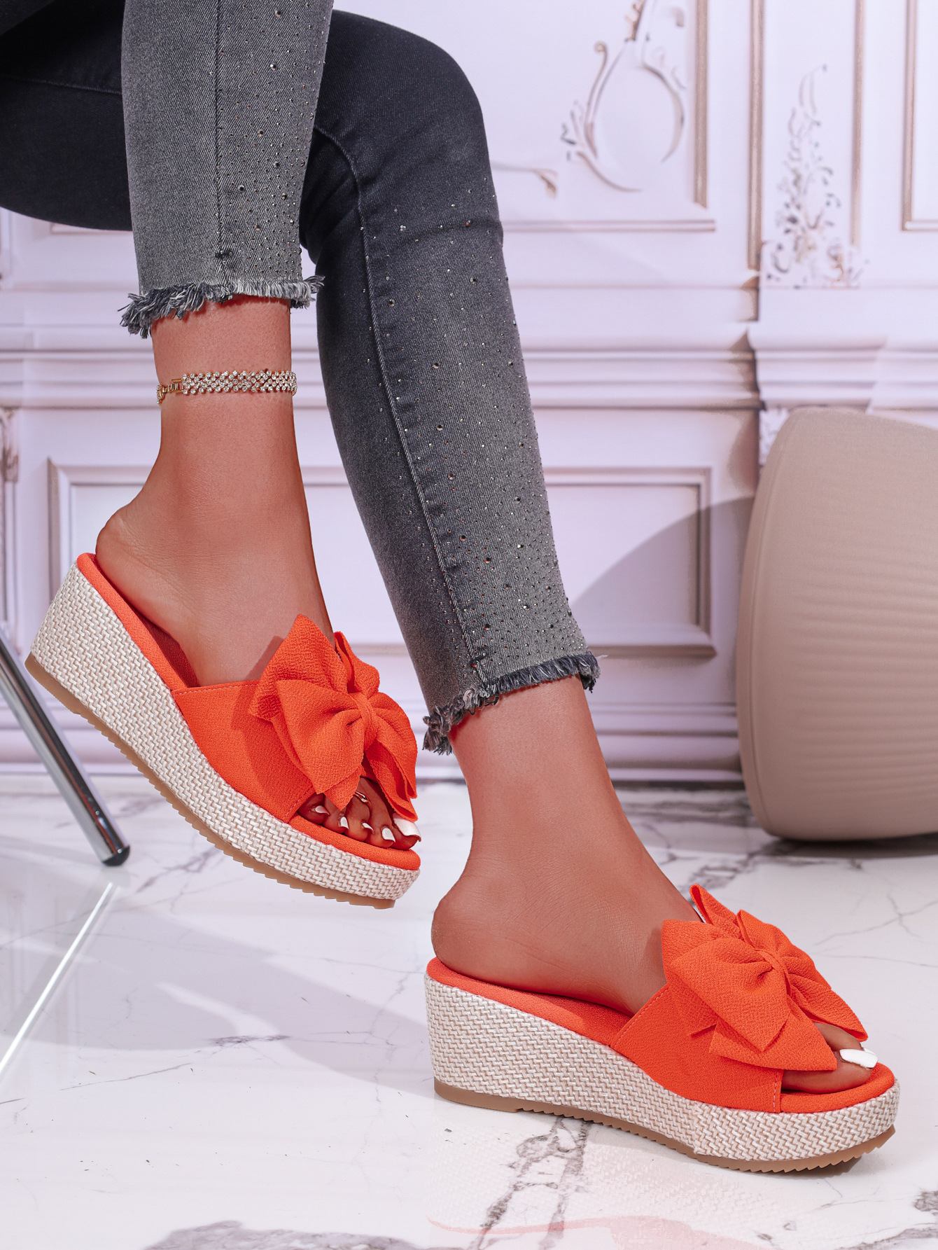 Women's Summer Bow Wedge Sandals European And American Style Thick Sole Platform Fabric Plus Size New Style_vogvips.com
