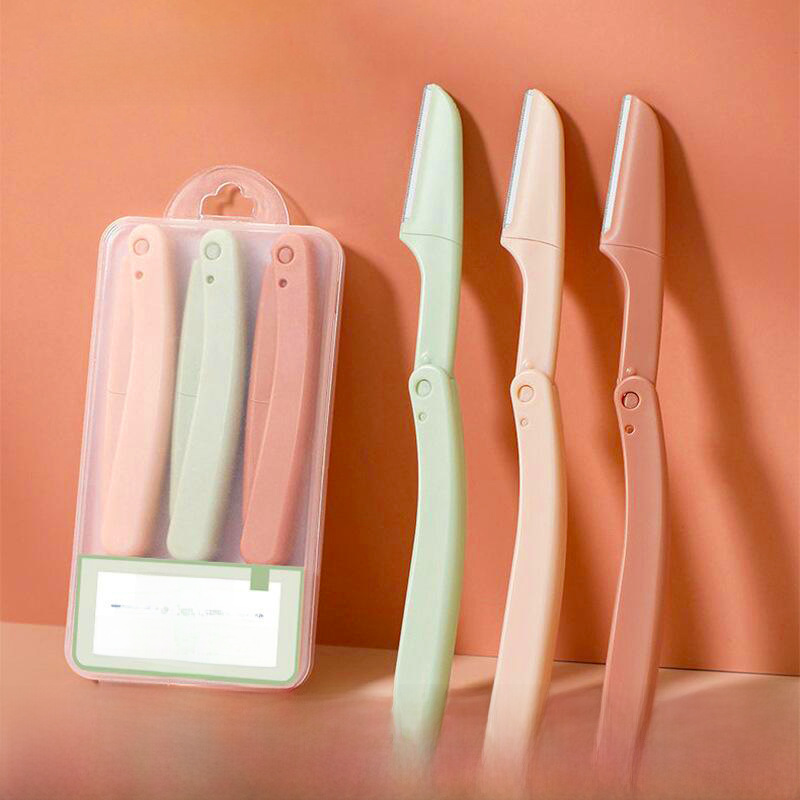 Keqi set stainless steel eyebrow trimming knife folding eyebrow shaving knife for beginners eyebrow shaving tool eyebrow trimming blade free shipping