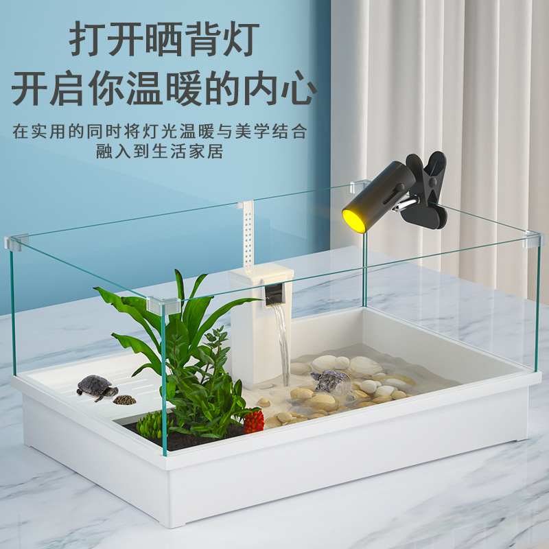 Tanque de cría de tortugas extragrande para uso doméstico con plataforma para tomar el sol, plataforma para trepar, paisajismo ecológico, plástico con tapa para evitar escapes.