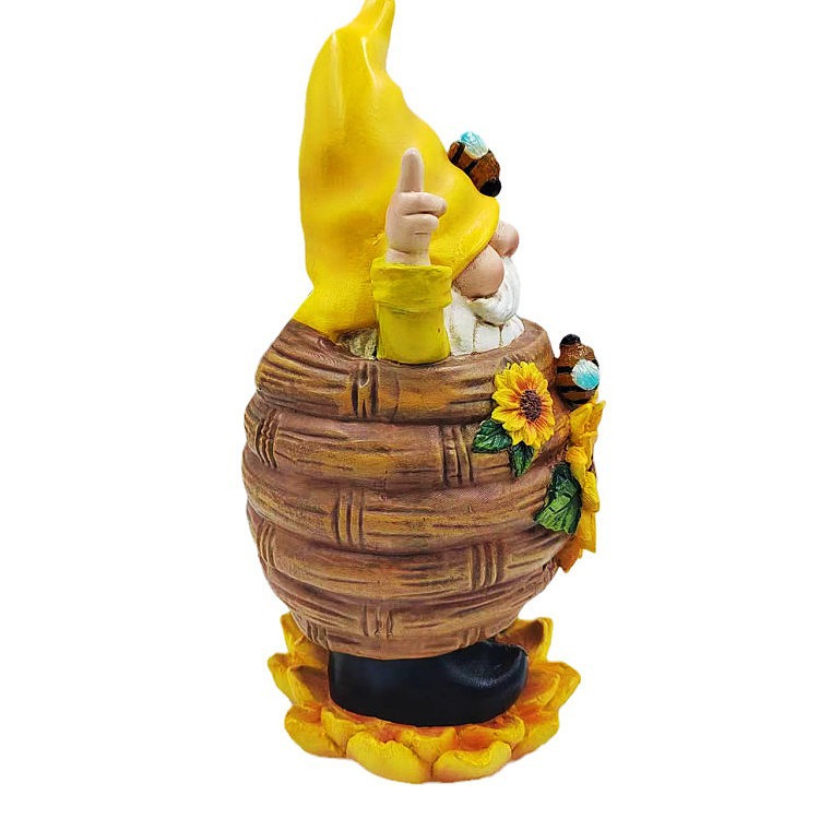 Adorno Solar de Resina para Jardín o Patio, Diseño de Abeja y Gnomo, Luminoso, Decoración para Exteriores