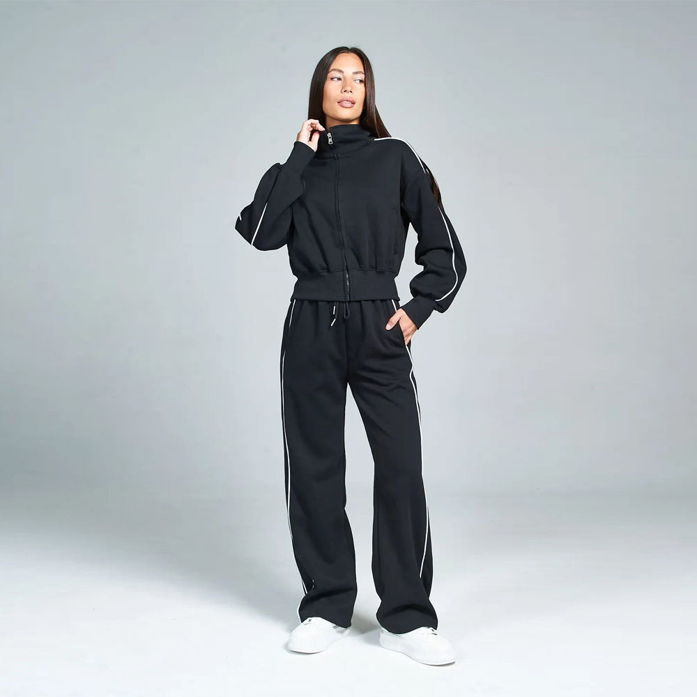 Women's Spring Autumn Sports Leisure Suit Loose Striped Sweatshirt Cardigan Trousers Fashion Pant Set Polyester Full Length_ecoleips.com