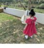 Summer dress, small princess costume with bow, skirt, children's clothing, western style, backless