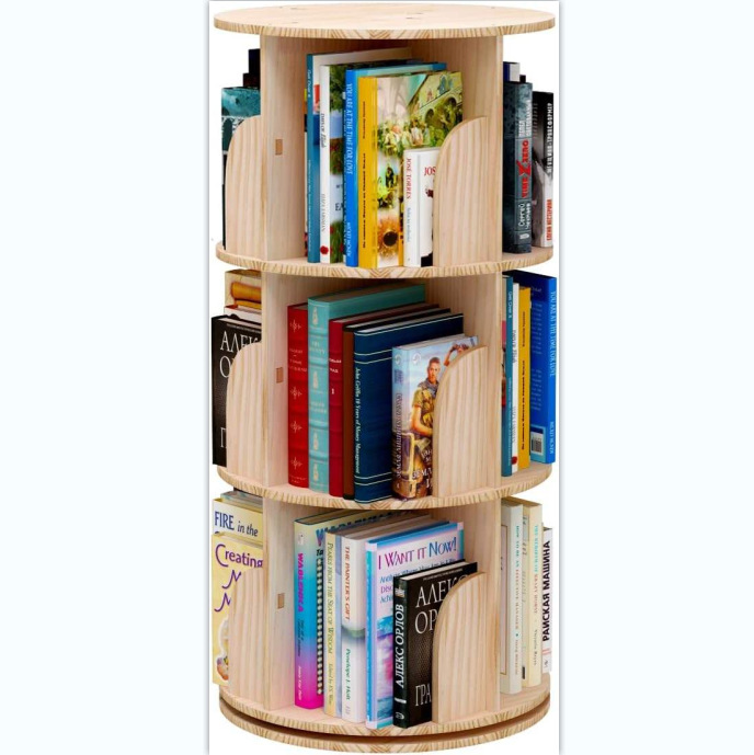 Rotating bookshelf from natural wood, bookcase, book with pictures, storage system, stand, custom-made