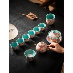糸を絞めた銀エナメル彩陶磁器高級工夫茶器セットティーポットカッププレゼントセット中国式