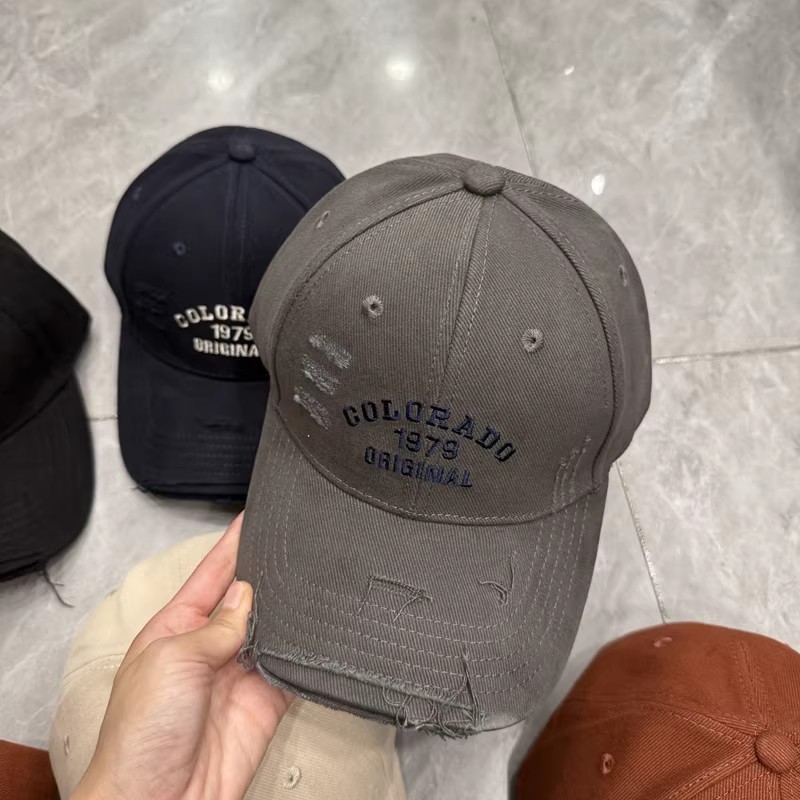 春秋百搭有型硬顶显瘦棉布棒球帽子女做旧磨破减龄字母刺绣鸭舌帽|undefined