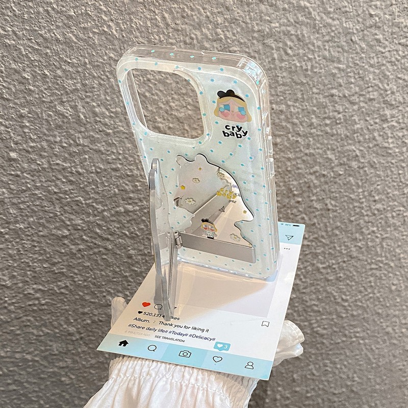 韩系可爱波点哭娃适用苹果17/16手机壳小米15镜子支架vivo华为P60|undefined