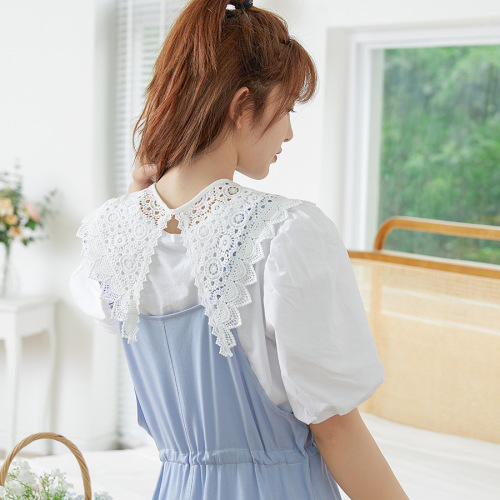 Lace shawl women's cape summer white sunscreen with skirt bow tie fake collar