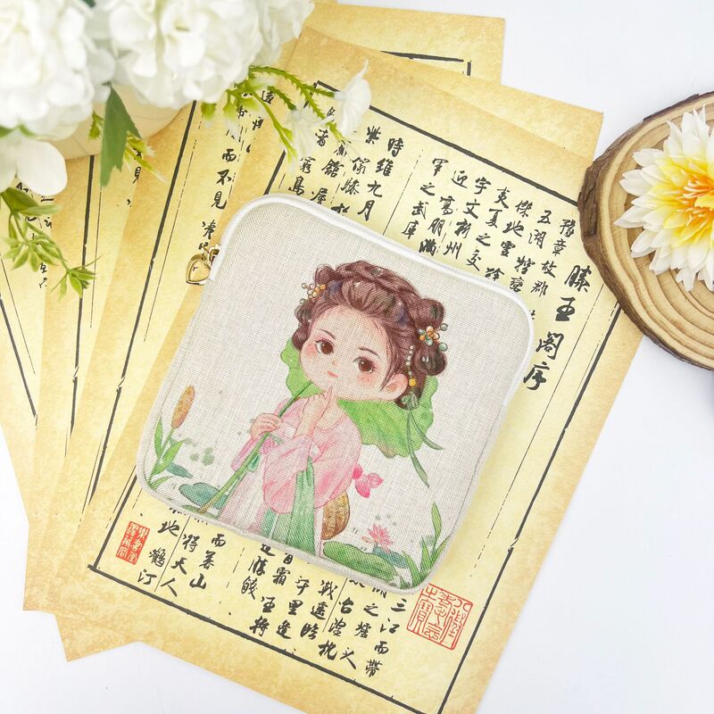 Portable Large-Capacity Napkin Cosmetics Bag for College Students, Chinese Style Cosmetic Bag, Digital Printed Cotton and Linen Card Holder, Coin Purse Portable Large-Capacity Napkin Cosmetics Bag for College Students, Chinese Style Cosmetic Bag, Digital Printed Cotton and Linen Card Holder, Coin Purse