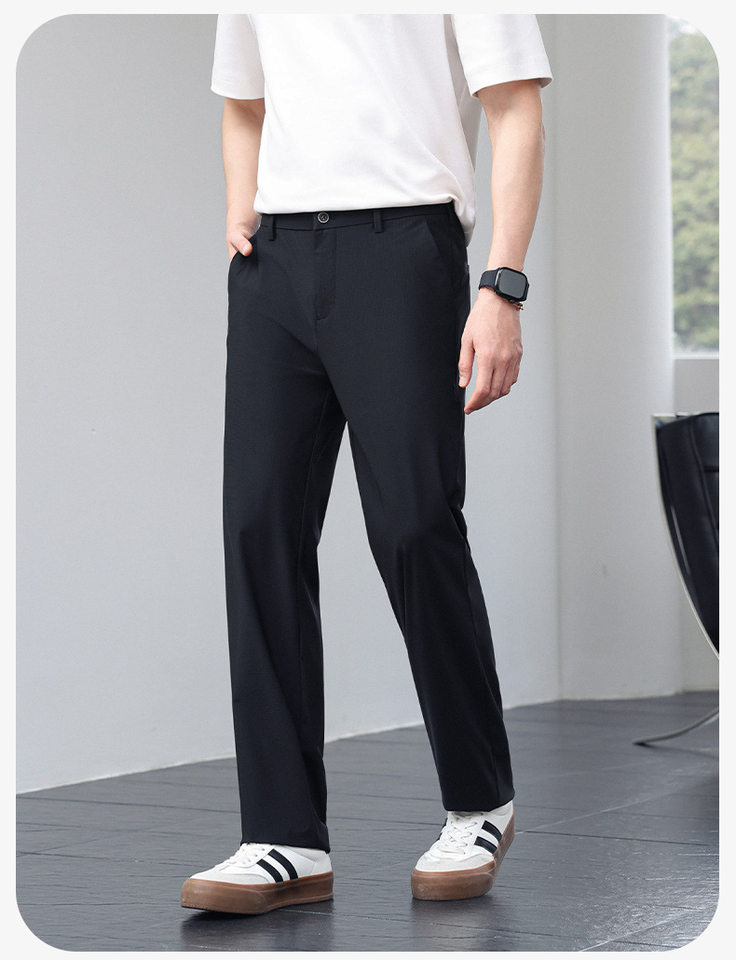 Quần dài nam ống đứng cạp trung co giãn thoáng khí phong cách công sở — Màu kaki, Xám nhạt, Xám xanh, màu đen chi tiết 20