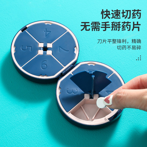 Japanese round portable seven-day double-layer medicine box with medicine cutter for one week portable mini medicine storage box wholesale