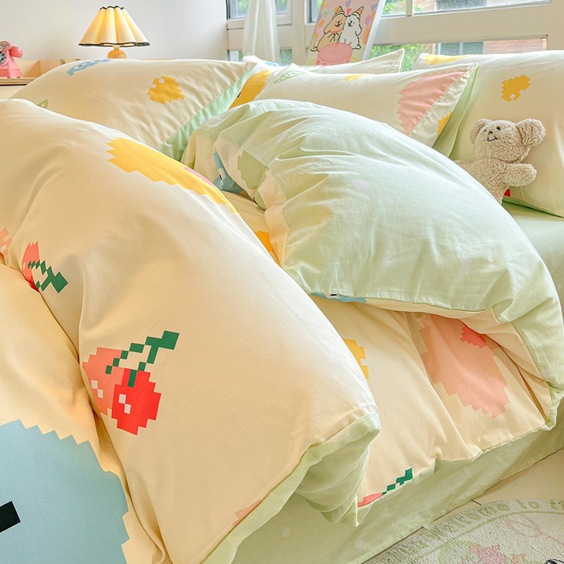 Cama de algodón cuatro piezas de sábanas de algodón cubierta dormitorio único pequeño fresco tres piezas de Nantong ropa de cama al por mayor
