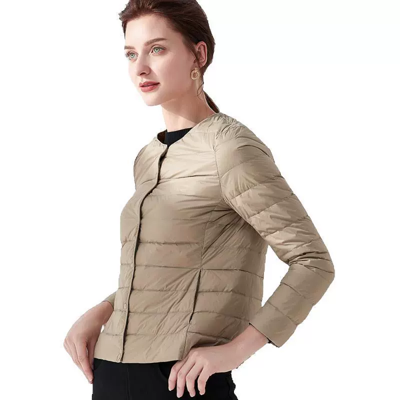 Демисезонная куртка из пуха с длинным рукавом, круглый воротник, slim fit, плюс размеры