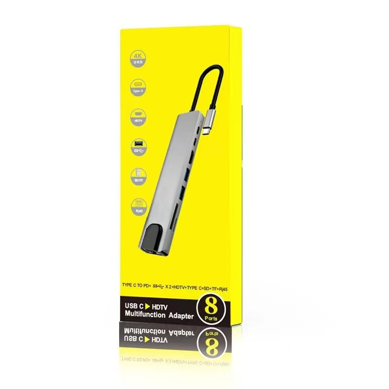 Sınır ötesi tip c8-in-1 yerleştirme istasyonu usb dönüştürücü, aynı ekran ağ kartı dizüstü bilgisayar sekiz'i bir arada yerleştirme istasyonu RJ45