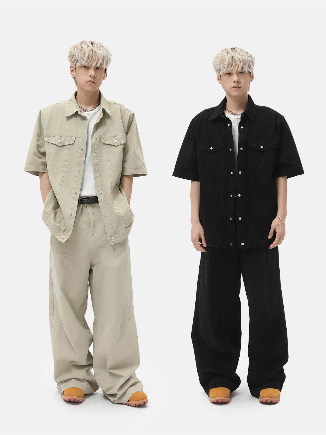 MTLCLOTHES para hombre | American High Street Solapa de color sólido Algodón simple Ropa de trabajo casual Traje de viaje de todo fósforo