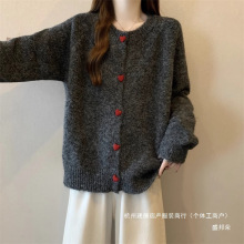 厂家直销大码感灰色针织衫开衫外套毛衣女2025秋冬季胖mm显瘦