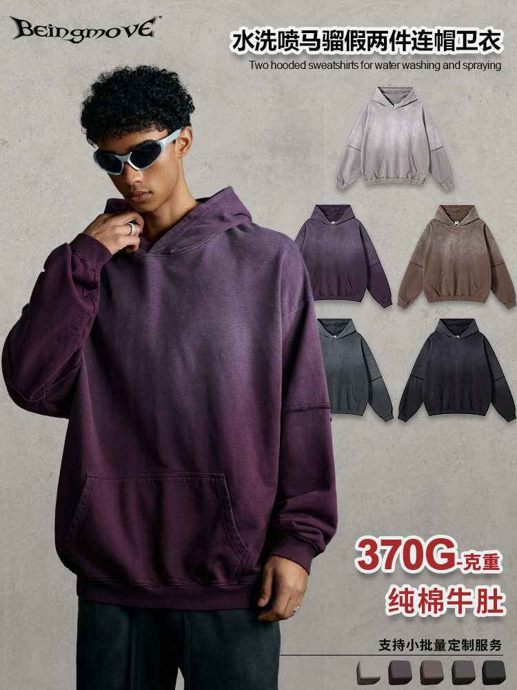 Calle secada| 2025 otoño de estilo americano de alta calle marca de agua de lavado pulverización de caballo pesado falso de dos piezas chaqueta para hombre